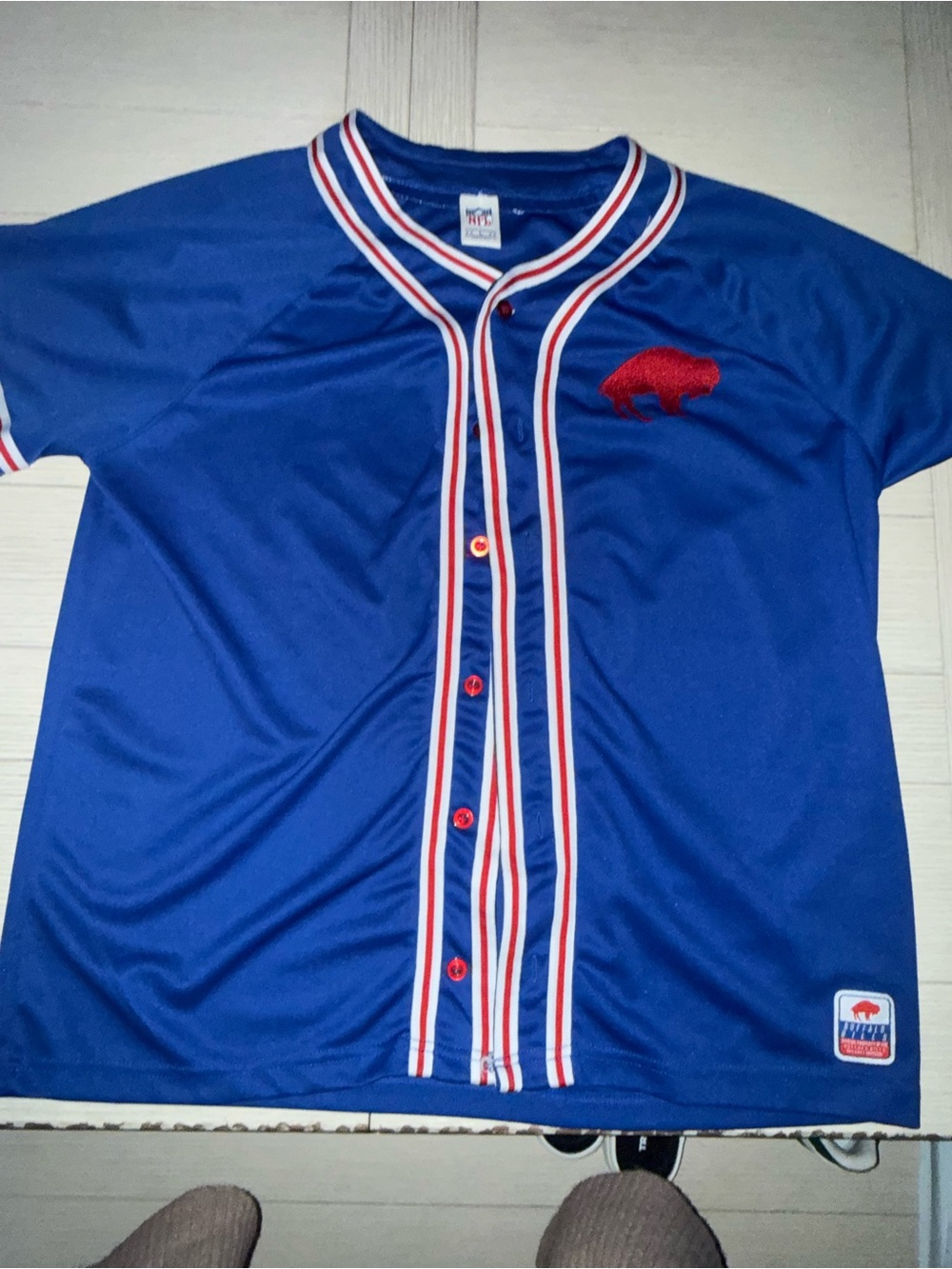 NFL Buffalo Bills Women's Royal Blue Button-Front Jersey with Red Accents